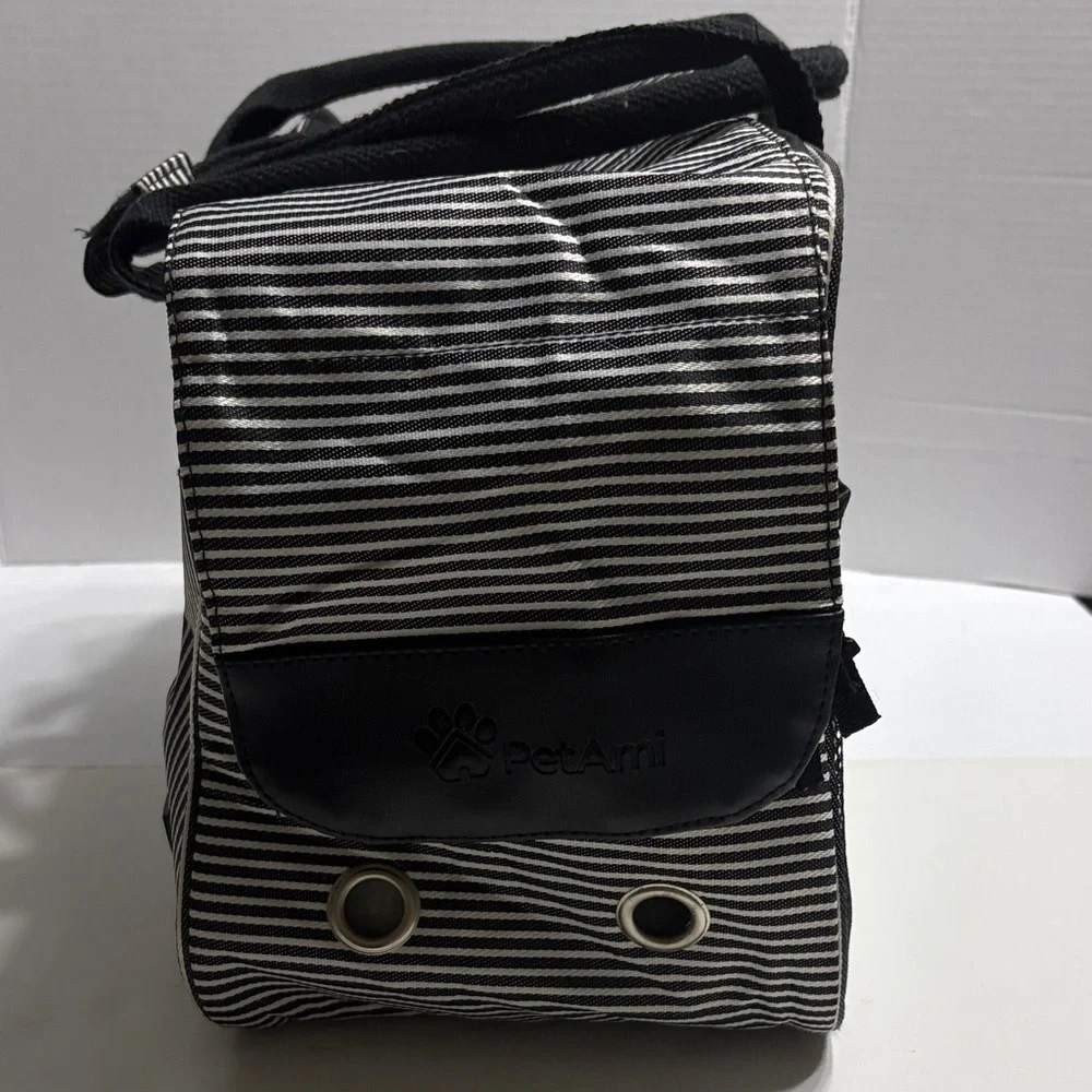 Black and White Striped Cat Carrier